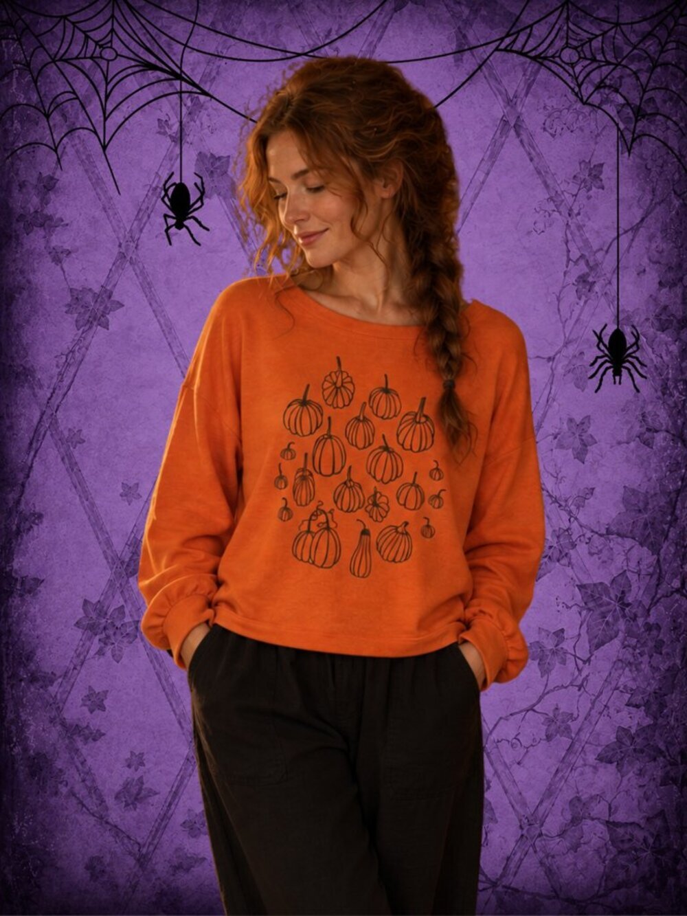 Fairy Fashion 🎃🧚‍♂️ Pumpkin Orange Cropped Long Sleeve T-Shirt Sz Large